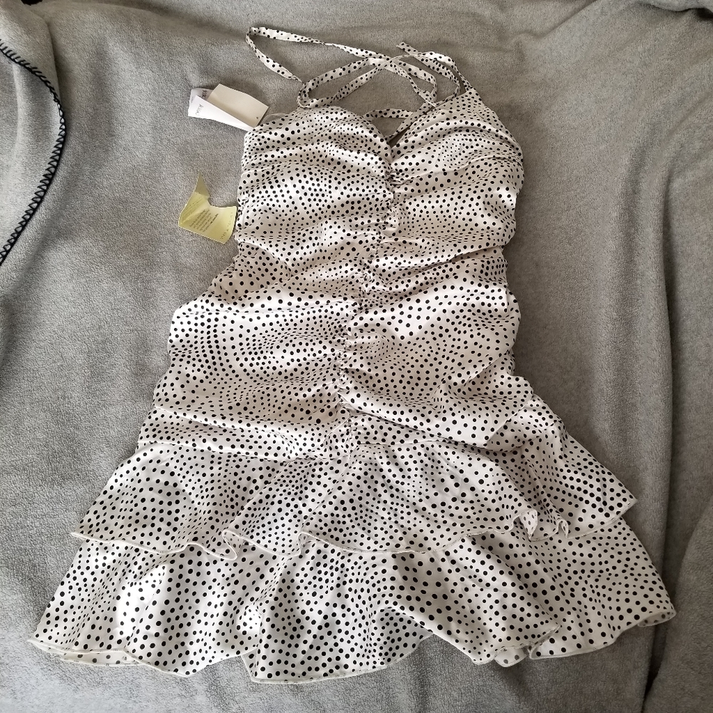 Jessica McClintock Dot Ruched Halter Dress